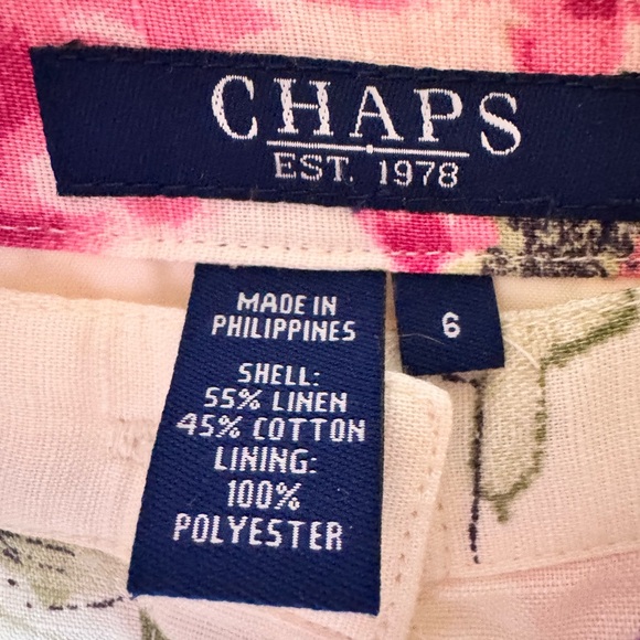 Vintage RL Chaps Linen Midi White Floral Watercolor Lined A-Line Skirt - Size 6 - Picture 4 of 7